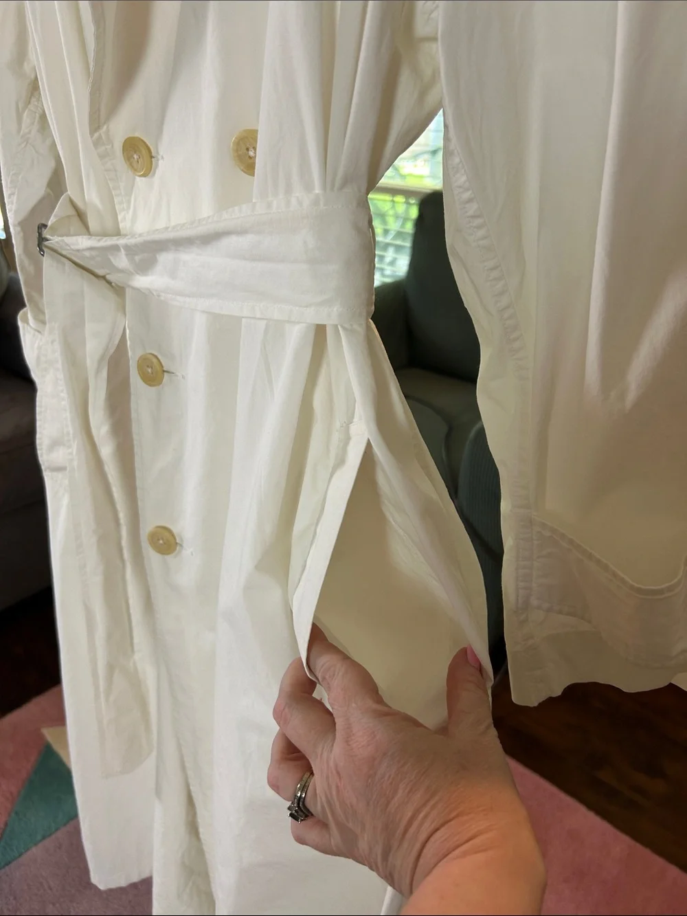 Ralph Lauren Blue Label Double Breasted White Vintage Cotton Trench Coat Size 14 - Picture 10 of 17